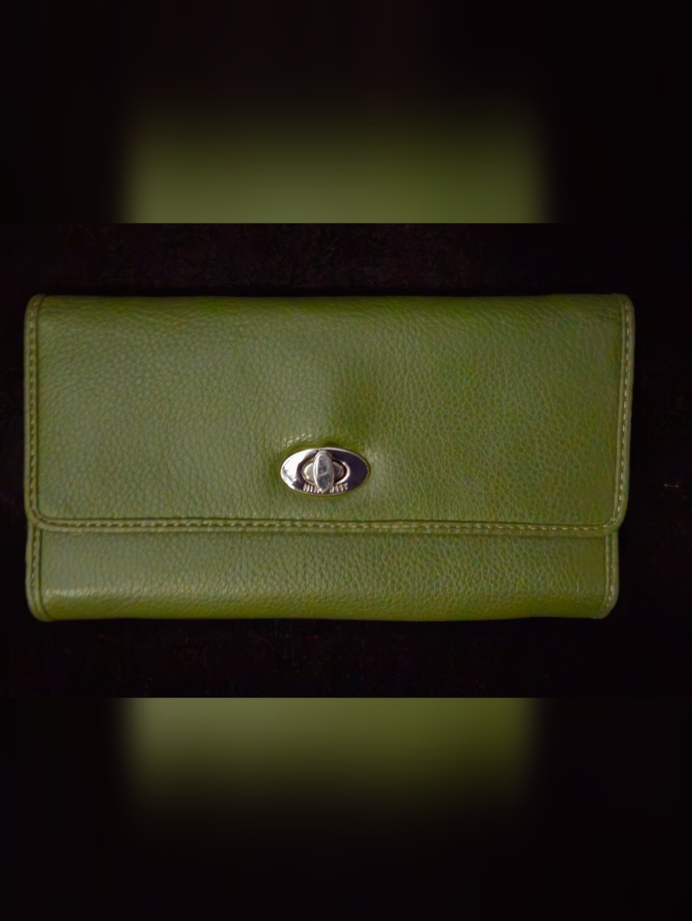 Nine West Olive Green Faux Leather Wallet with Silver Turn-Lock